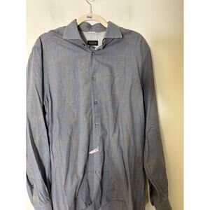 Men's Ermenegildo Zegna Bluish Gray Soft Cotton  Button Down Shirt Sz L